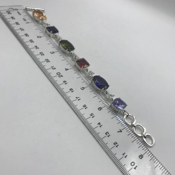 NVC Nataliya V Collister Silver-Tone Multi Colored Glass Gems Bracelet - Picture 8 of 9